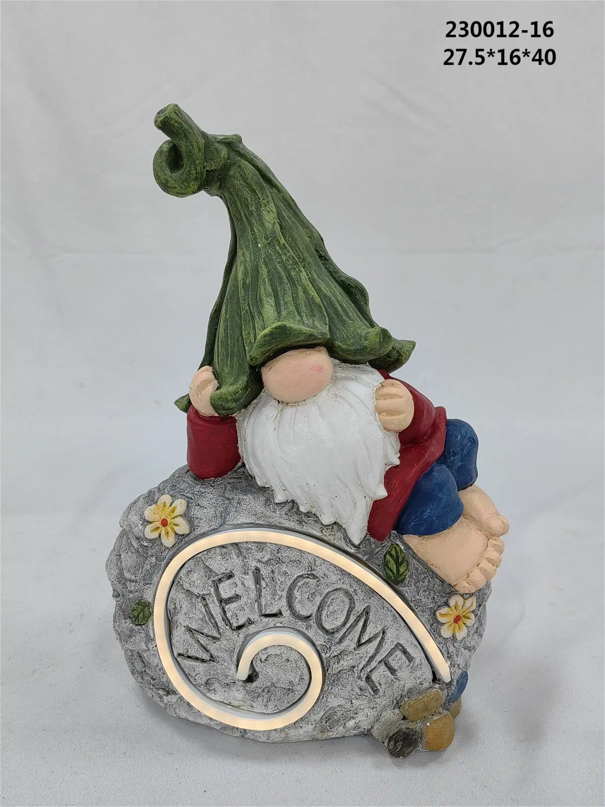 Gnome Sitting on Mushroom and Wood with Welcome Sign and Solar Warm White LED Light Stripe for Garden Decoration