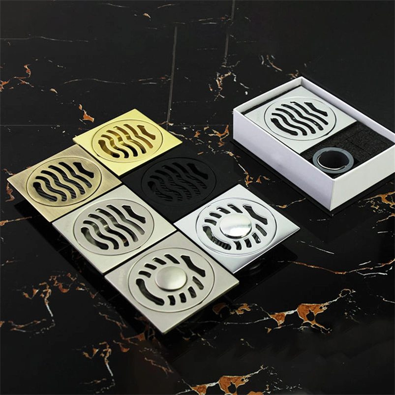 Luxury Modern Design 4 Inch Hotel Bathroom Anti-Odor Square Stainless Steel Toilet SUS 304 Shower Drain - Brushed Gold Floor Drain