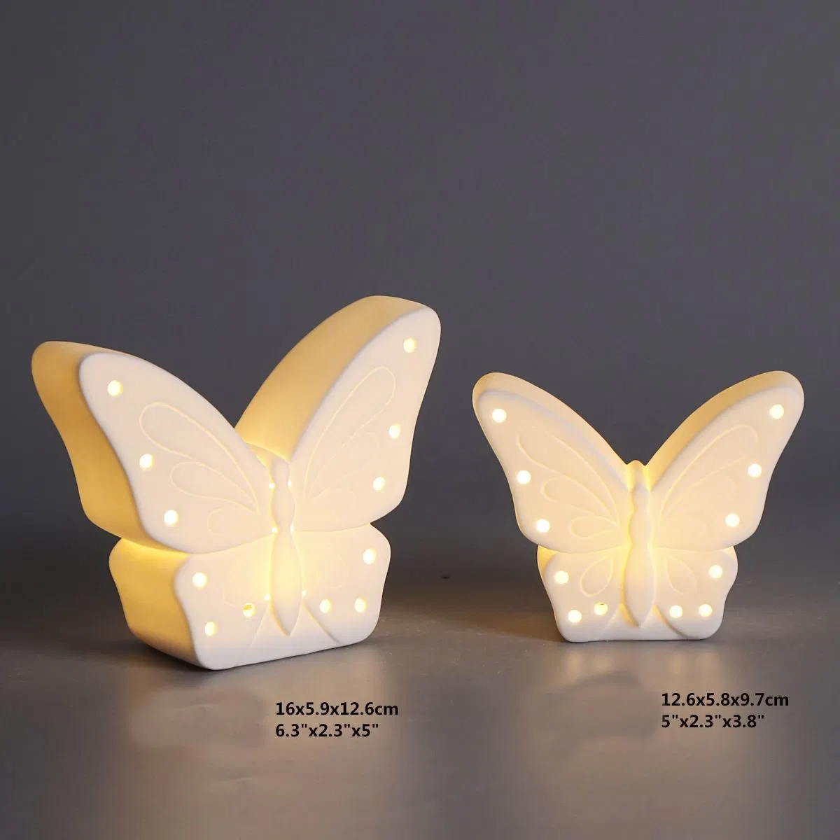 Estatua de mariposas de cerámica, el LED se encienden la decoración, el caracol blanco luminoso de la Mesa iluminada artesanía decorativa, Pilas de botón interruptor on/off