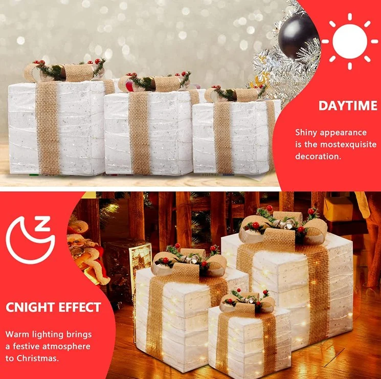 Waterproof Tinsel LED Foldable Yard Road Gift Boxes Shrink Collapsible Garden Foldable Christmas Motif Light Decorations