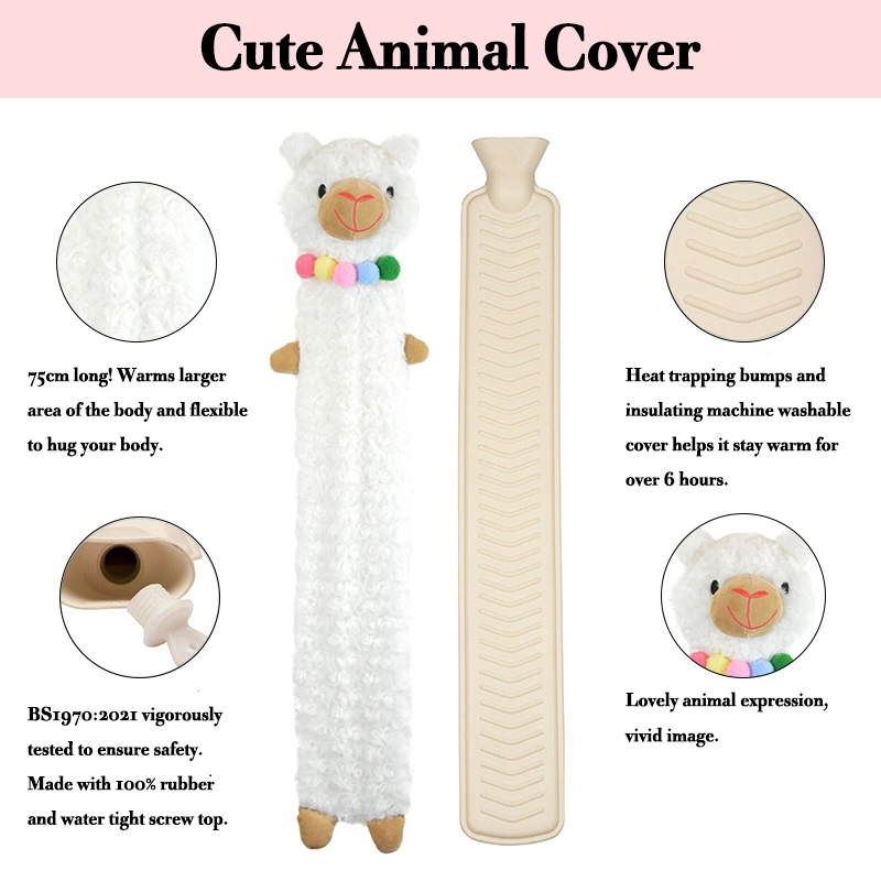 Waterfilling Rubber Long Hot Water Bottle British Standard Hot Water Bag with Animal Cover