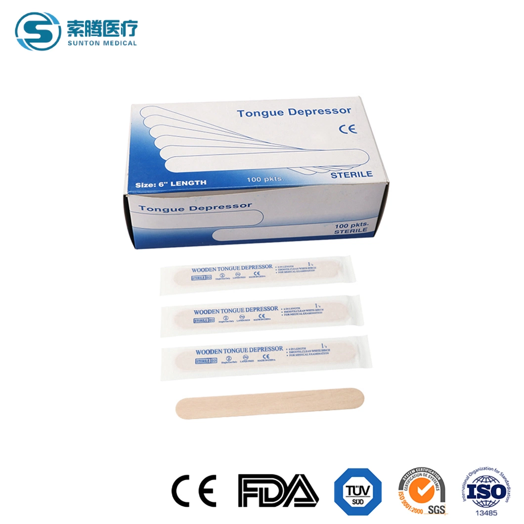 Sunton 100PCS/Box Packing Wooden Tongue Depressor China EOS Disinfecting Type Tongue Depressor Manufacturers Cheap Tongue Depressor Sterile Tongue Depressor