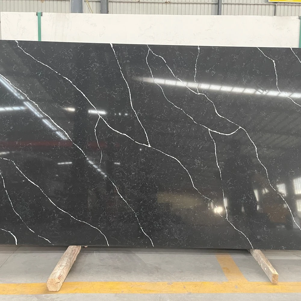 Prefab Wholesale cuisine comptoir Quartz Slab Calacatta Quartz artificiel noir Pierre