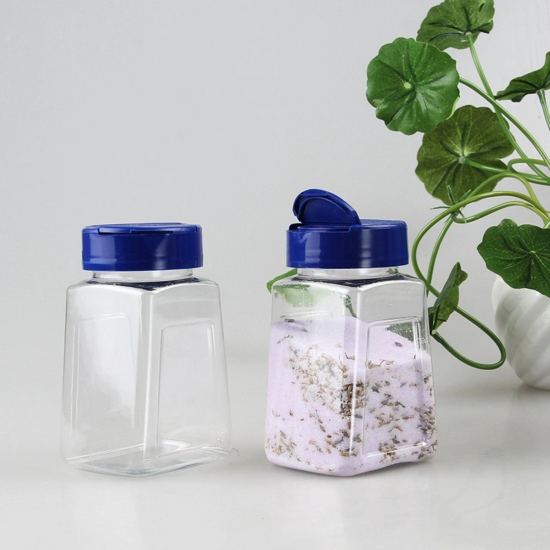 Botellas de plástico Mayorista/Proveedor de especias Pimienta Jar Salero con tapa de charnela