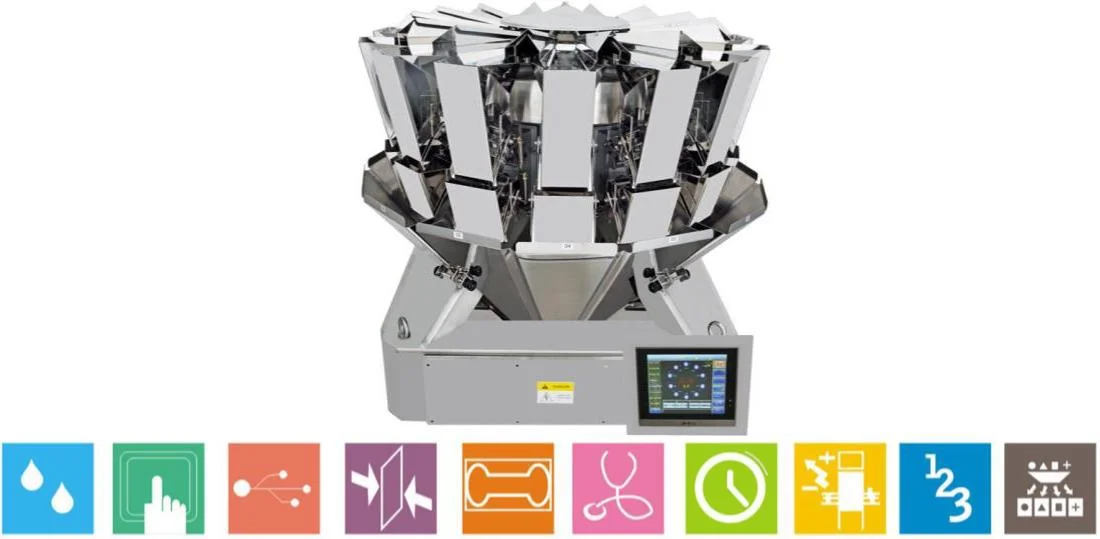 Multi-Head Scale Auto Weighing Packaging Machine with Popcorn Broad Bean Pot-Stewed Meat Bean Cake Meat Sausage Dried Bean Curd Cucumber Konjac