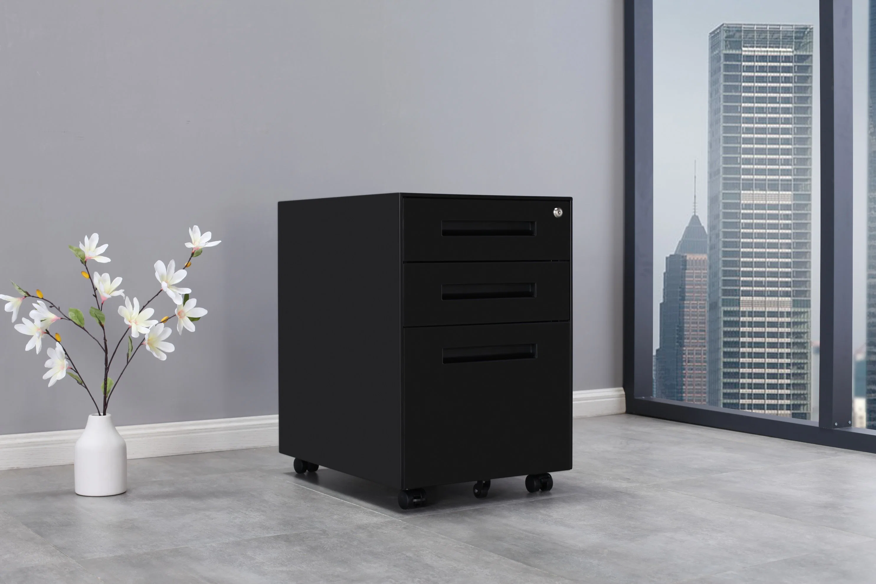 Modern Design Black Color 3 Drawer Pedestal Mobile 3 Drawer Cabinet for Storage