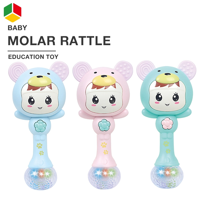 QS descuento Educational Plastic Cartoon Baby Soft Toy Promotion Regalo Cute Teether Musical Baby Rattle Toys con música ligera