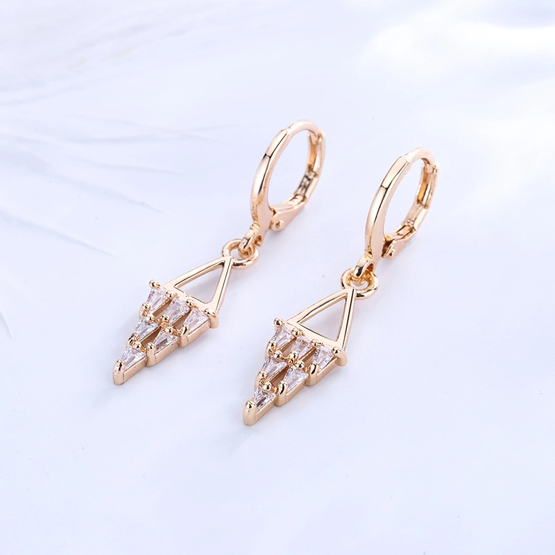 Bisutería 18K Gold Plated aleación Hoop pendiente CZ Drop Pendientes con cristal