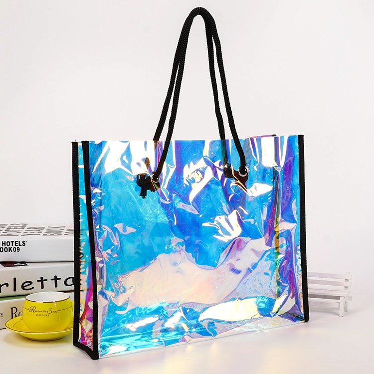 Travel Wholesale/Supplier Custom PVC OEM Direct Deal Tote Bag Transparent Laser Reflective Shopping Handle Bag