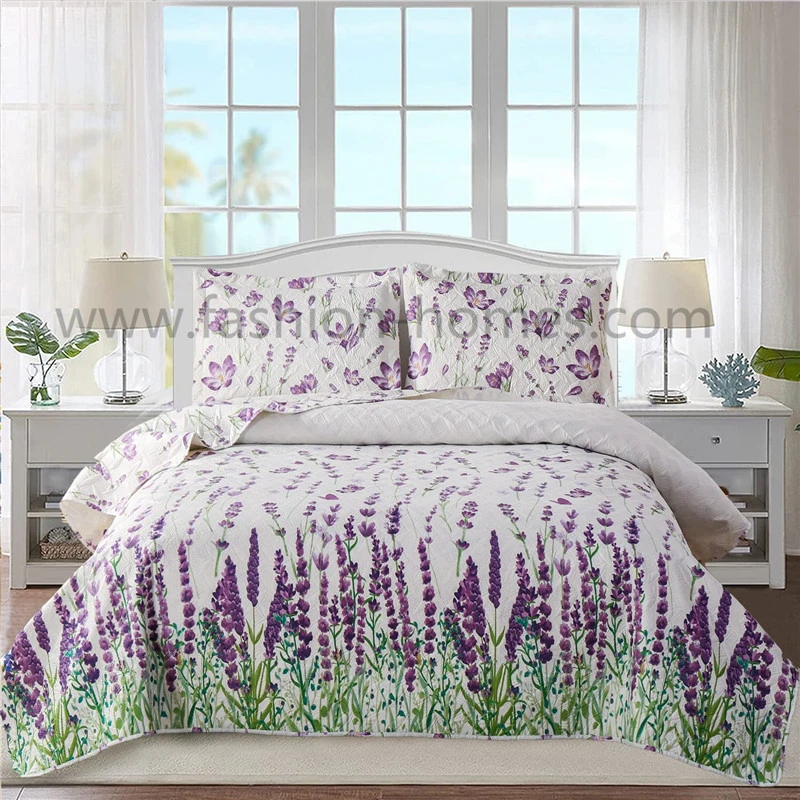 100%Polyester Floral Ultrasonic Printed Pattern Bedspread and Quilt