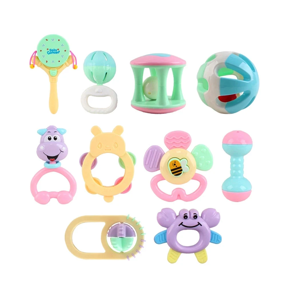 High quality/High cost performance  Infant Cute Cartoon Shaking Bell Cheap Plastic Baby Rattle and Teether Set for Infant Grab Sensory Early Development Learning Educational Toys