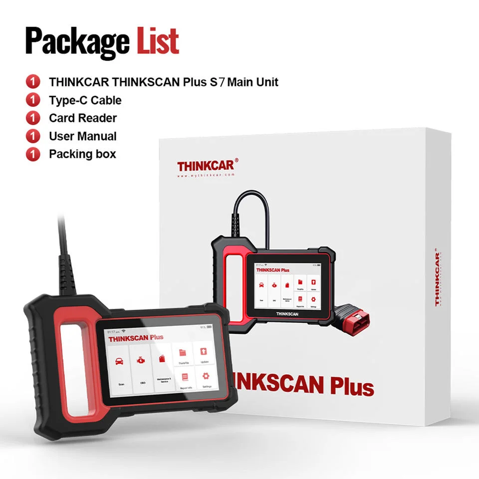 أداة تشخيص السيارة Thinkcar Thinkscan Plus S7 OBD2 بأسعار بيع ساخنة بالنسبة لأنظمة 7 إعادة ضبط مكبح الركن الكهربائي (EPB) لزيت نظام الكبح في السيارات المزودة بنظام الكبح المانع لانغلاق ماسح السيارات