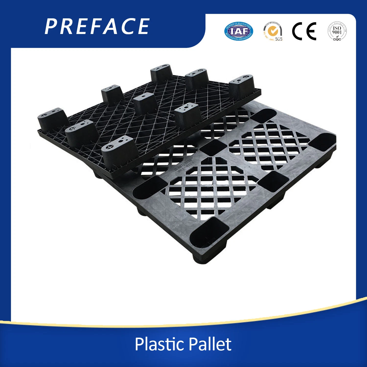 1100X1100mm 9 Legs 4 Ways European Environmentally Friendly Stackable Grid Light Duty 9 Legs Plastic Pallet for Disposal Use Logistics and Transportation Pallet