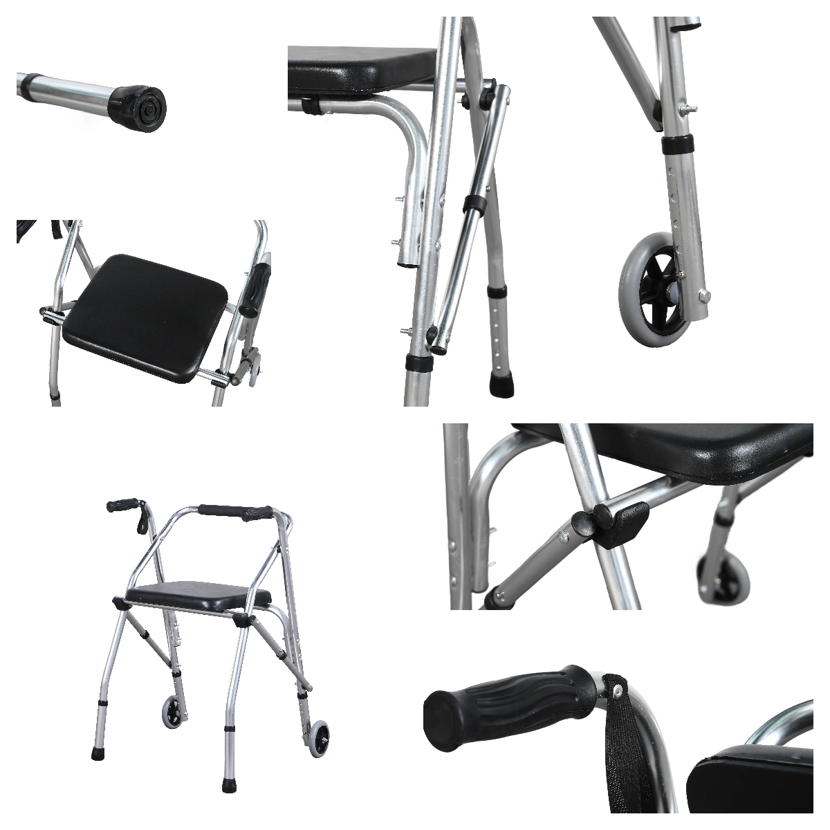 [PS-SST10-IV] Lightweight Aluminum Foldable Medical Walker with Swivel Wheels for Elderly Walking and Patient Rehabilitation as Hospital Equipment