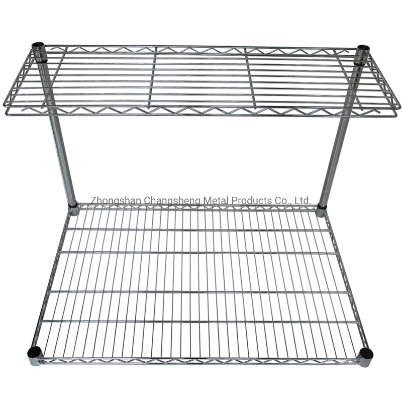 New Products 2 Tiers Metal Wire Shelf shopping Mall Display Rack Stand with S Hooks