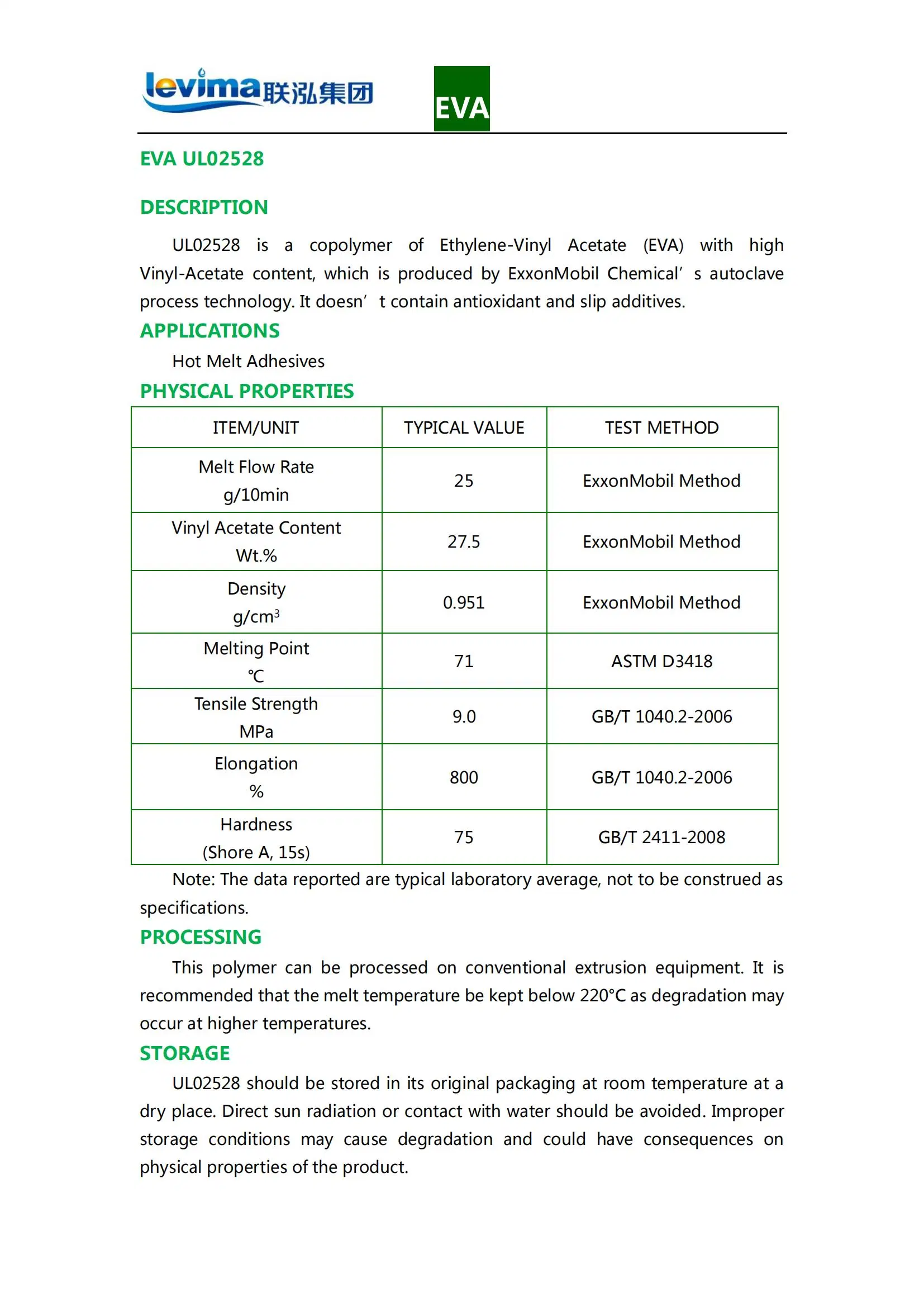 EVA Foam UL02528 for Hot Melt Adhesives