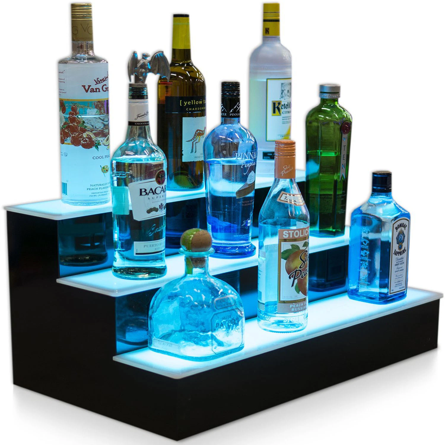 LED beleuchtet 3 Tier Schritt Liquor Display Rack Acryl Remote LED Leuchtende Display Regal Bar KTV Flasche Display Regal Rack-LED-Booth-Tisch