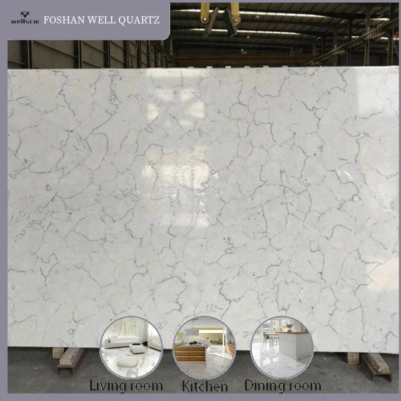 Weißer Quarzstein mit natürlichen grauen Adern Calacatta Slab Arbeitsplatte Quartz Stone Top Esstische