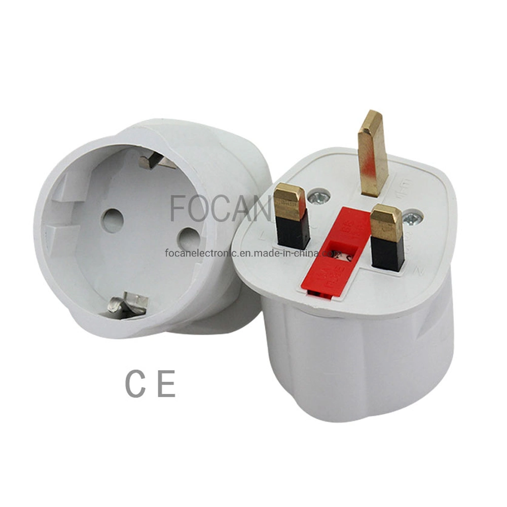 Schuko Style Socket EU Europe European 2 Pin to UK 3pin Travel Adapter Plug with Fuse 13A