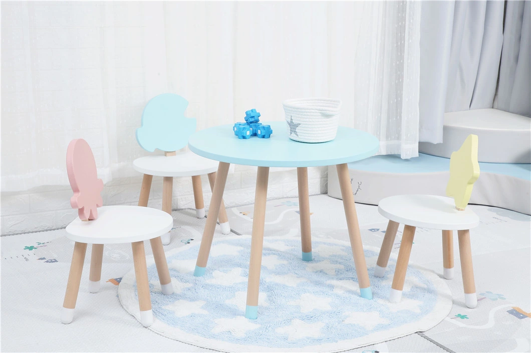 Cute Wooden Ocean Kids Moon Table and Star Chair Toddler Kindergarten Furniture Set