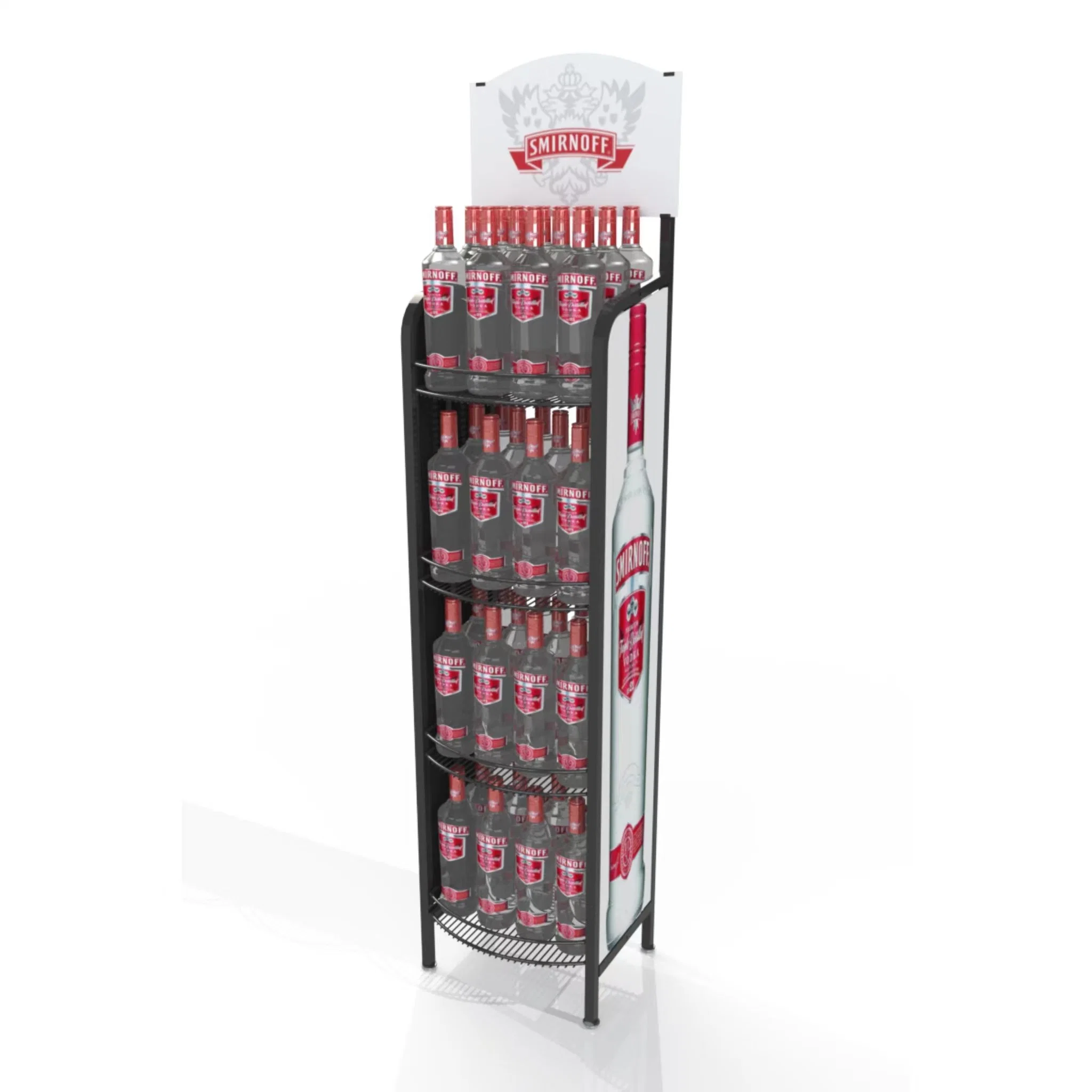 Floor Standing Metal Bottle Display Rack with Advertising Board