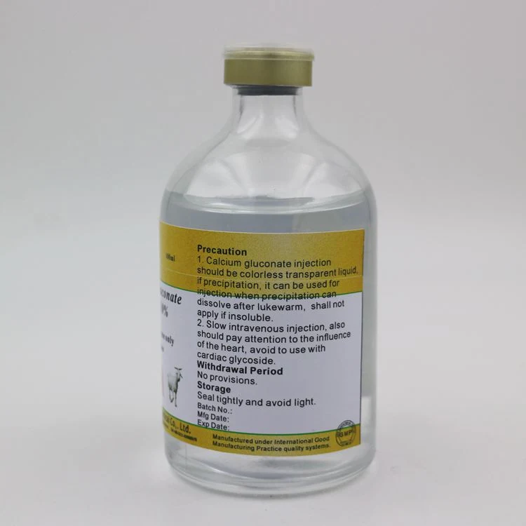 Veterinary Drug Calcium Gluconate Injection 10% for Cattle, Horse, Sheep, Pig, Camel, Chicken, Fowl