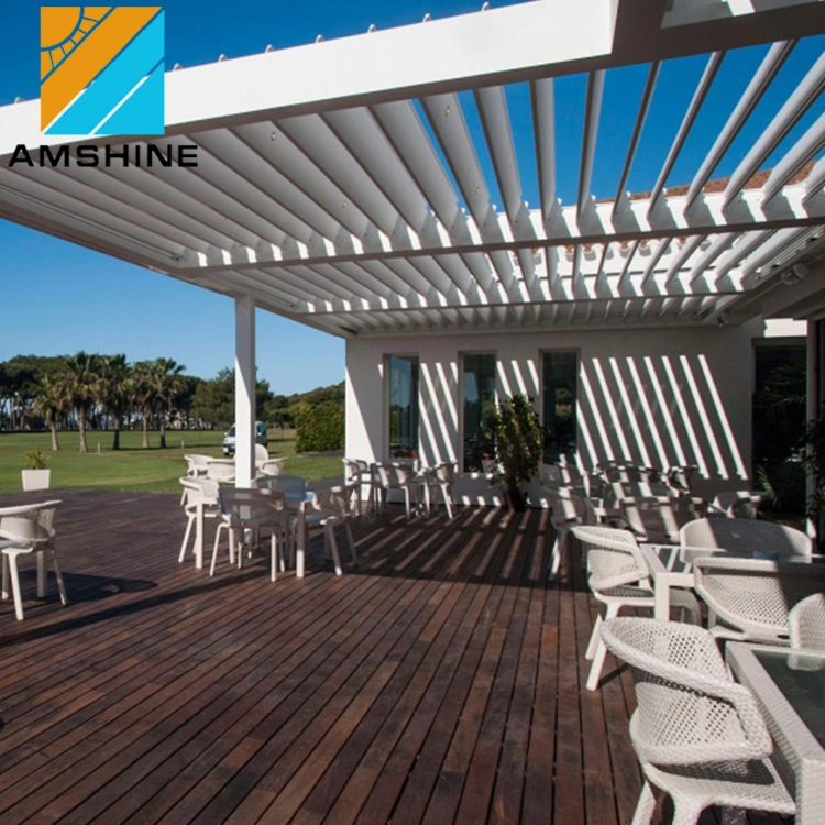 Ensemble de jardin personnalisé aluminium imperméable de luxe motorisé patio Pergola Système de toit de Louvre mobilier d'extérieur de pavillon avec télécommande