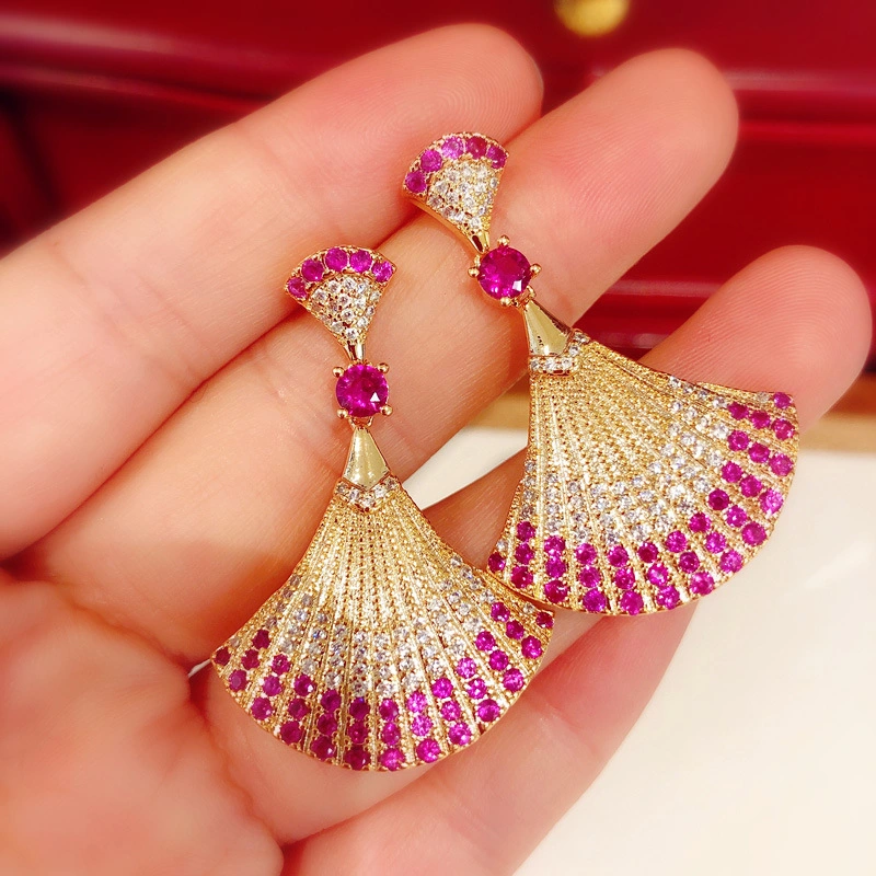 Fashion Senior Sense Micro-Set Diamond Fan-Shaped Small Dress Earrings Jewelry