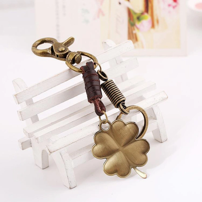 Clover Lucky Straw Vintage Cowhide Car Keychain Backpack Pendant