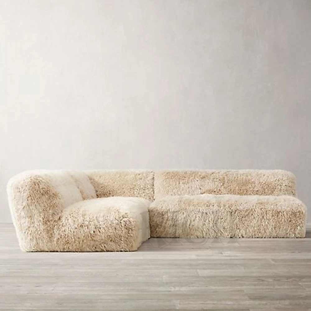 L Shaped Modular Sofa Furniture Fluffy Corner Sofa Couch Sectional Fur Sofa