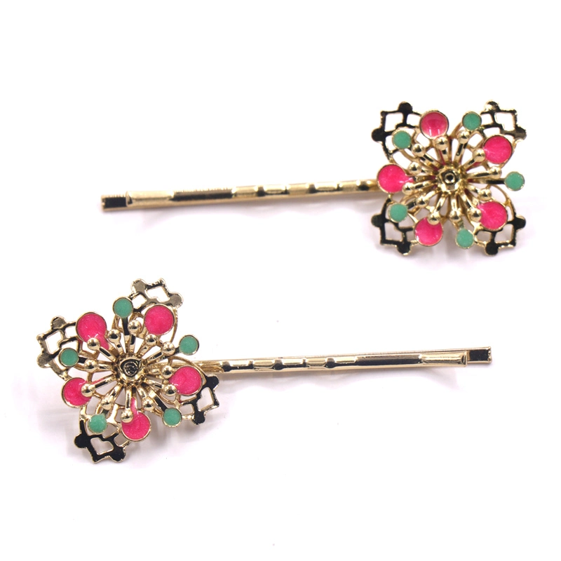 Factory Custom Made Gold Plated Metal Alloy Hair Ornament Manufacturer Customized 3D Enamel Women Accessory Bespoke Wholesale/Supplier Fashion Cute Round Hairpin Set