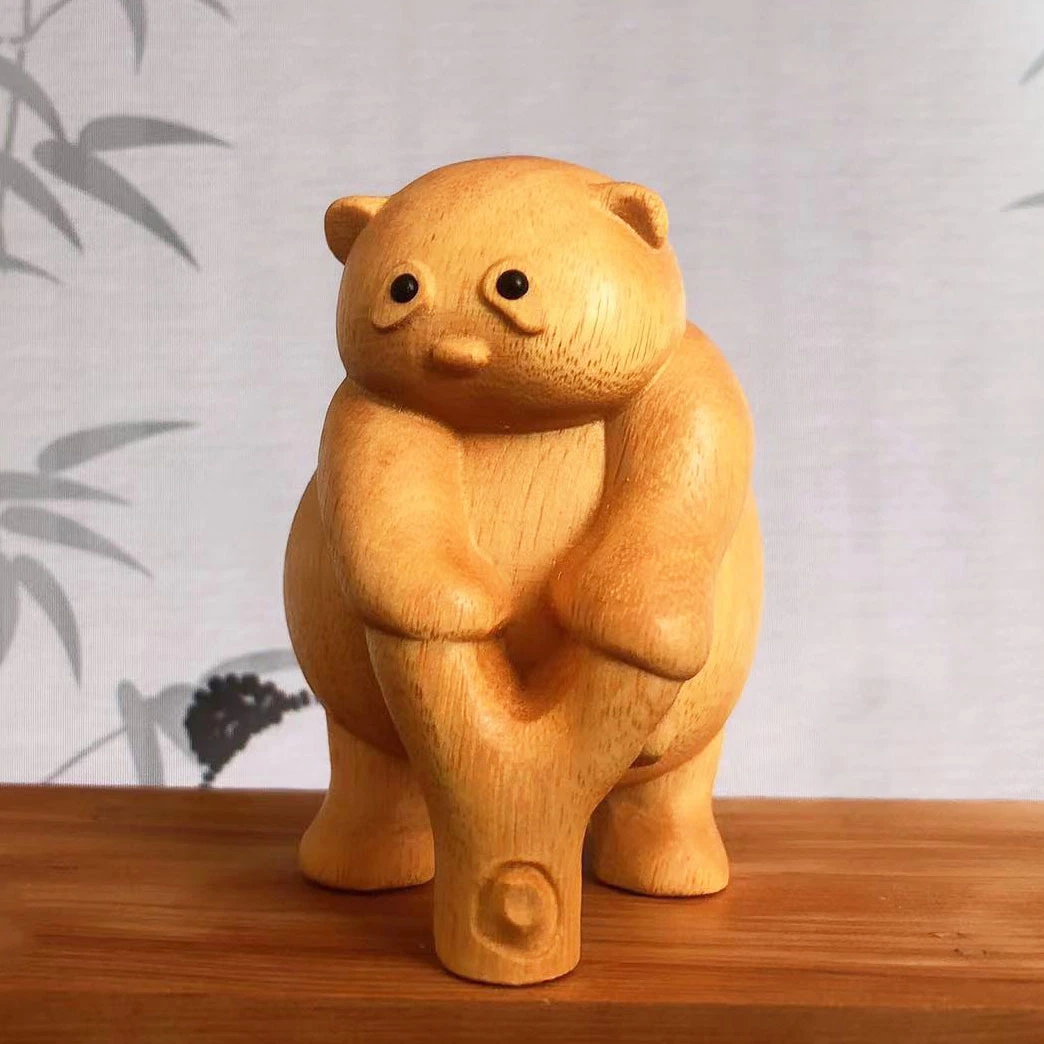 Boxwood carving bonito Panda Flower Office decoração Desktop Home fruta Gato Lai