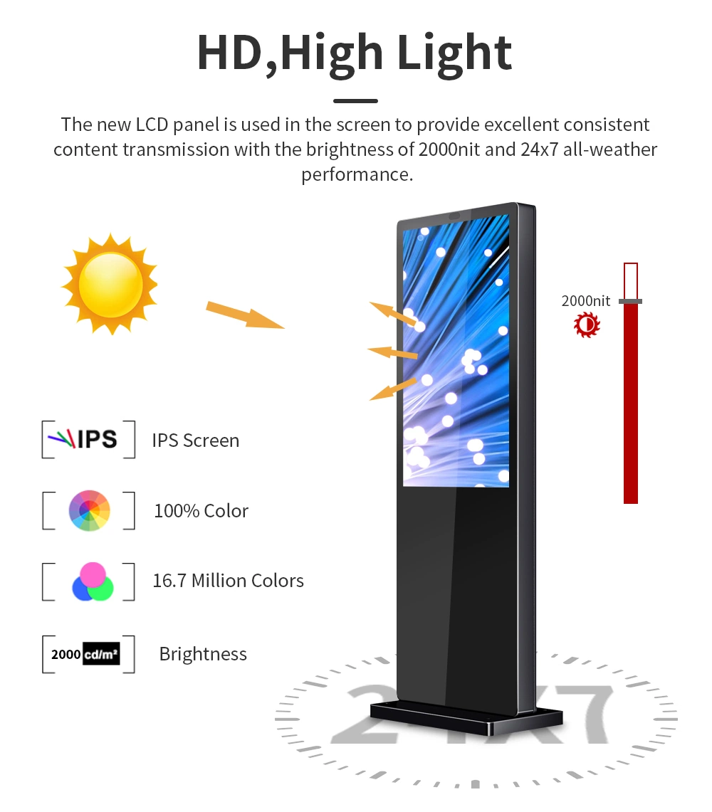 Super Thin 120mm Waterproof Kiosk Outdoor LCD Totem Vertical LCD Advertising TV