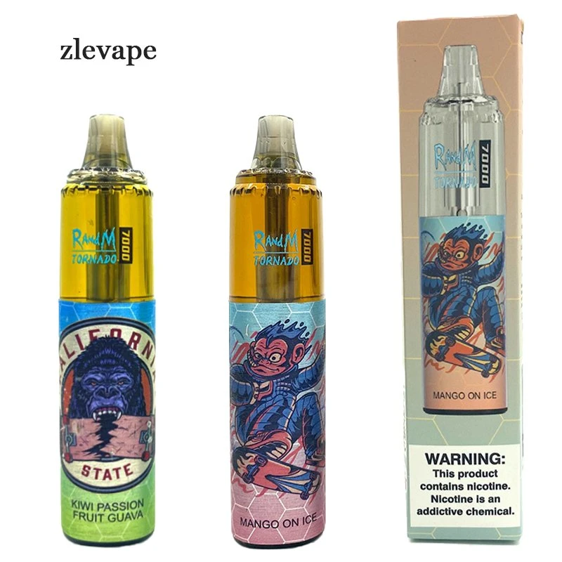 Kits de papel de puff Randm tornado 7000 autênticos Vape descartável e Cigarros 0% 2% 3% 5% 14 ml de vapor flexível recarregável para fumadores