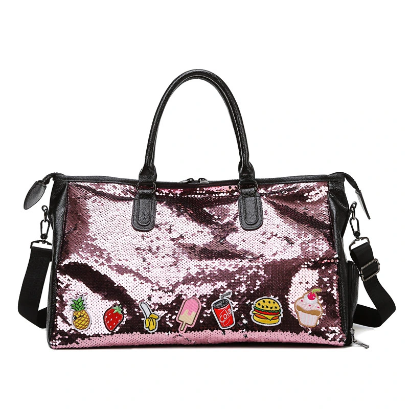 Meninas de moda Pink Duffel Tote Bag sapatos novos Comartment Sport Ginásio Saco a tiracolo grossista de fábrica Sequin brilhante sala Saco de viagem