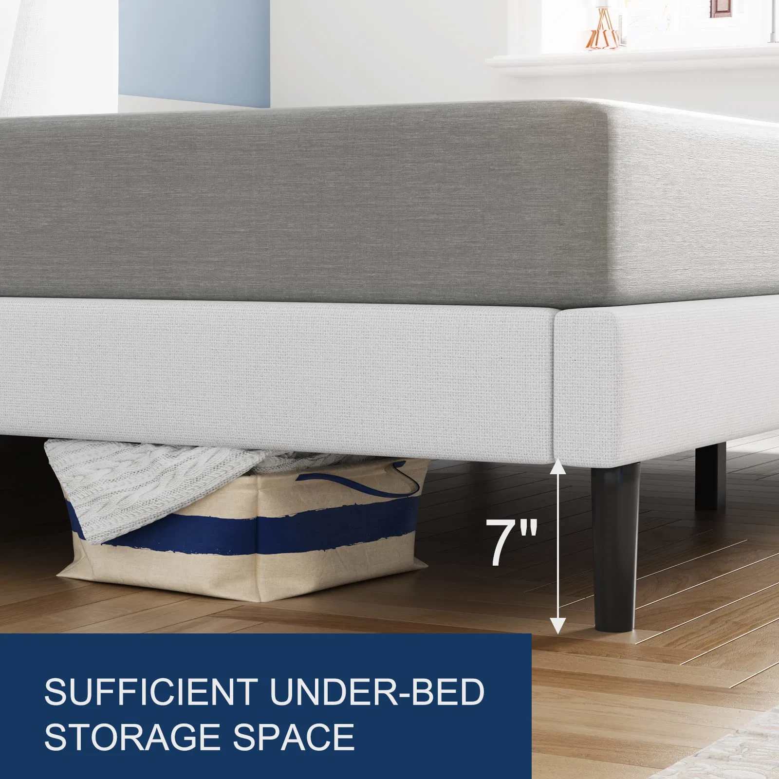 Queen Bed Frame with Upholstered Flannel Platform, Headboard and Sturdy Wood Strip, Strong Weight Capability, Easy to Assemble, White