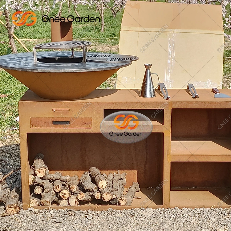 Corten Acero BBQ Grill Carbón BBQ Grillas portátil OEM bienvenida