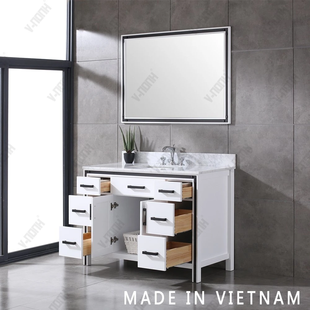 48inch Double Sink Free-Standing Solid Wood Matt White Cabinet Bathroom Vanity