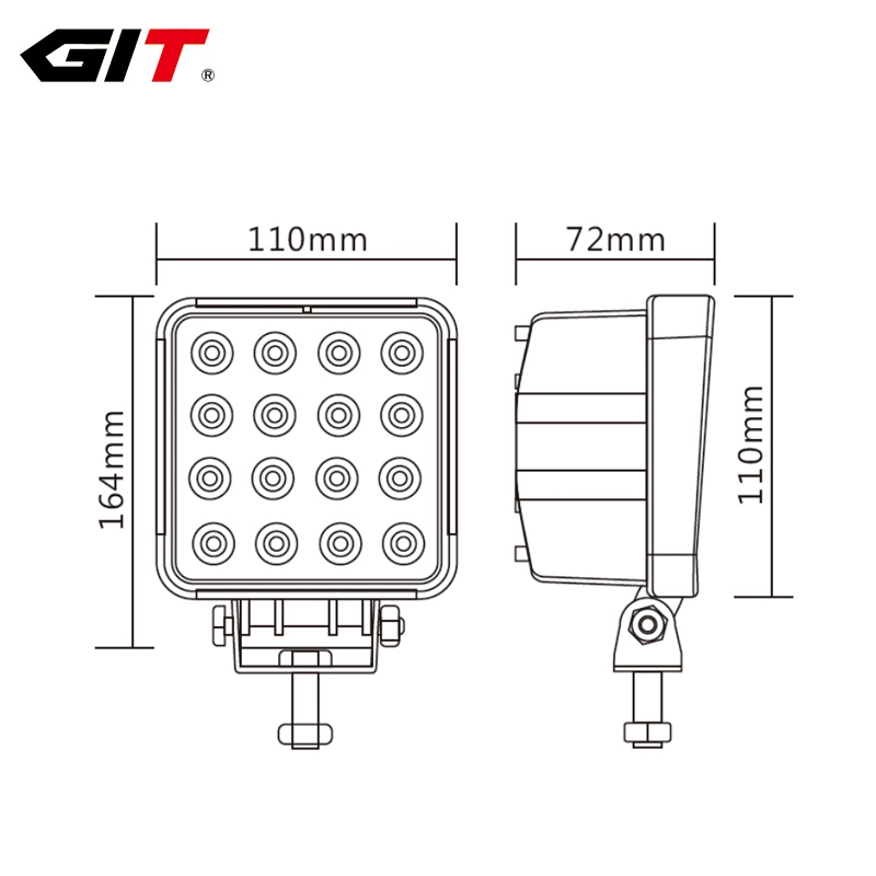 Emark 48W Epistar 4inch 12/24V Square LED Work Light for Forklift Tractor Truck