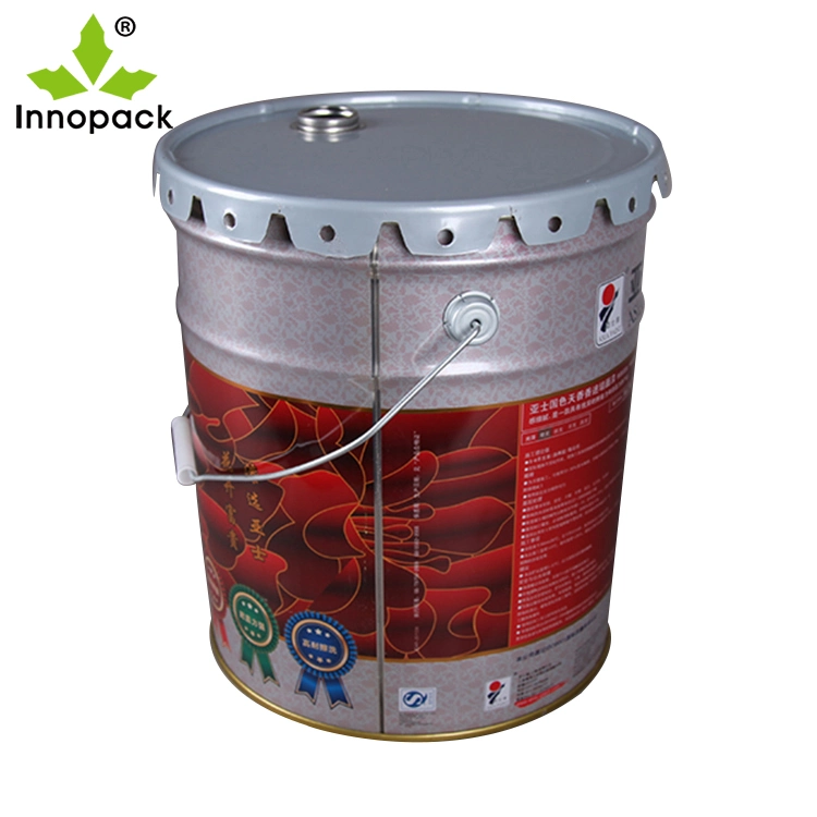 Printed 20 Liter Metal Pail with Metal Screw Spout and Flower Edge Lid