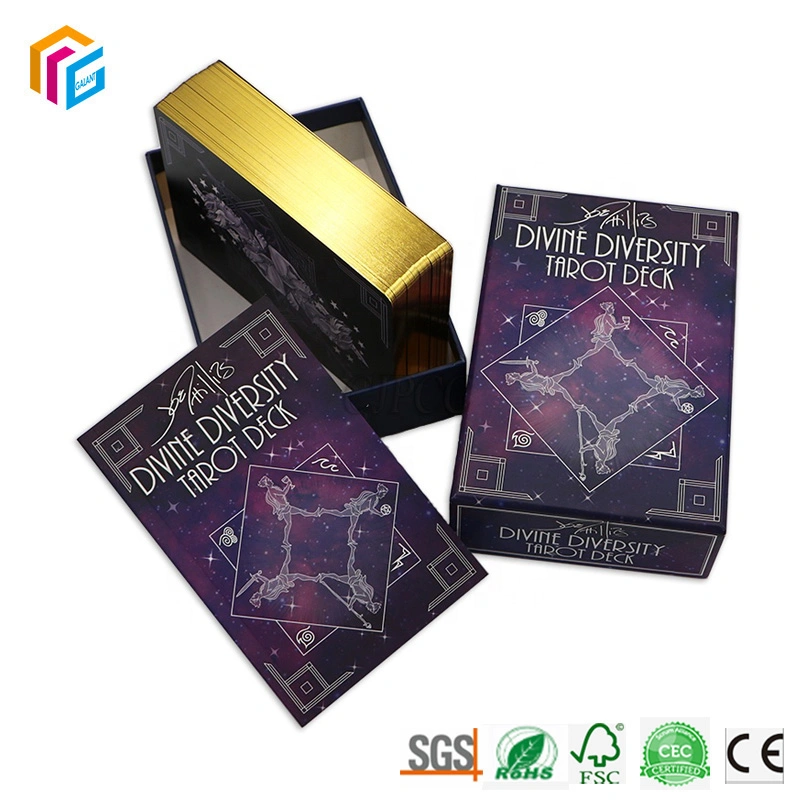 Popular producto personalizado Oro Gilt bordes Juego de cartas Tarot Oracle Deck Cards impresión con embalaje