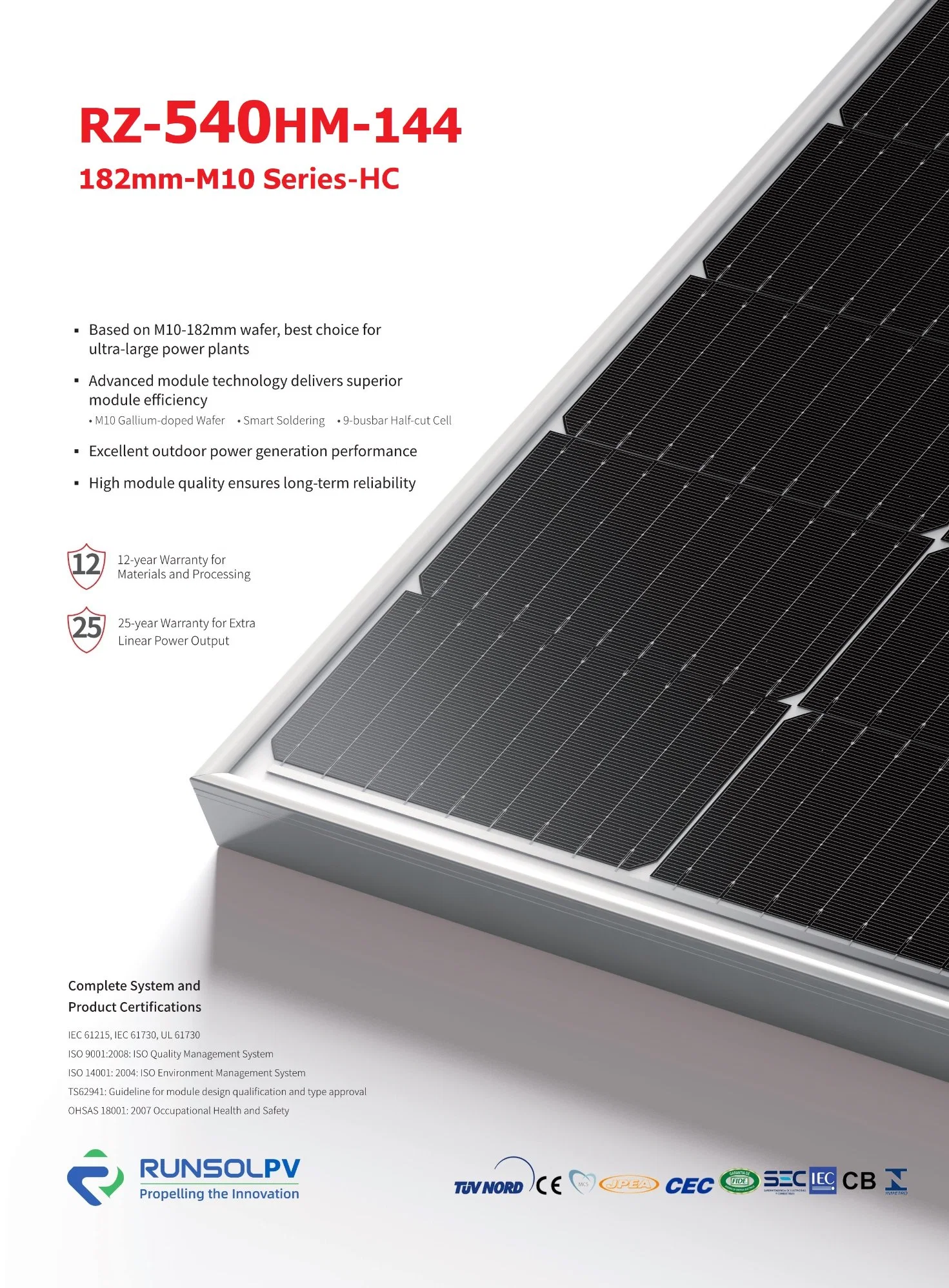 540W Monocrytalline vidrio simple Monofacial Runsolpv Solar Module Panel Alto Sistema de Potencia Tier 1 Longi Ja Jinko AE Trina Risen 535W 530W 525W Vietnam BIPV techo