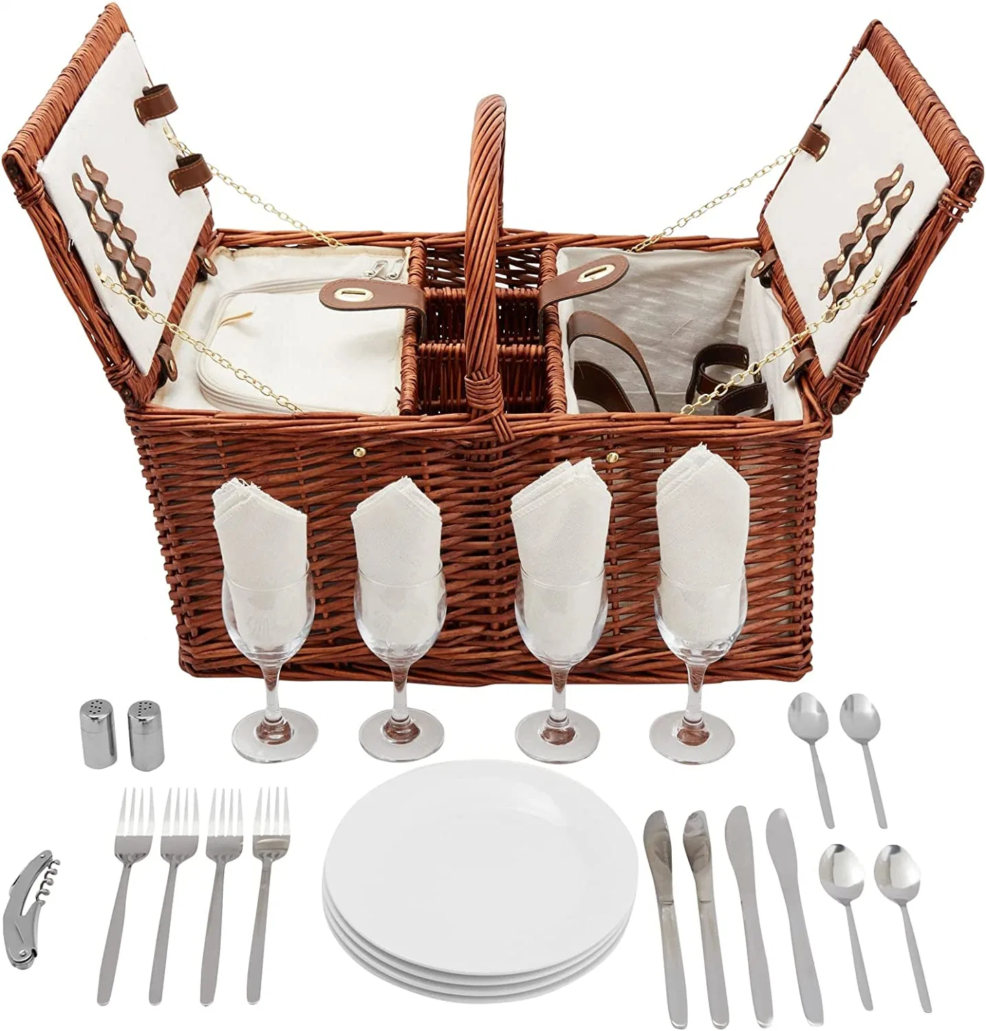 Großhandel natürliche handgefertigte Rattan Wicker Picknick-Korb für Camping draußen