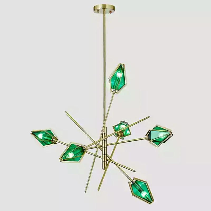 Diamond Chandelier Emerald Green and Milky White Glass Shade Harlow Chandelier (WH-MI-370)