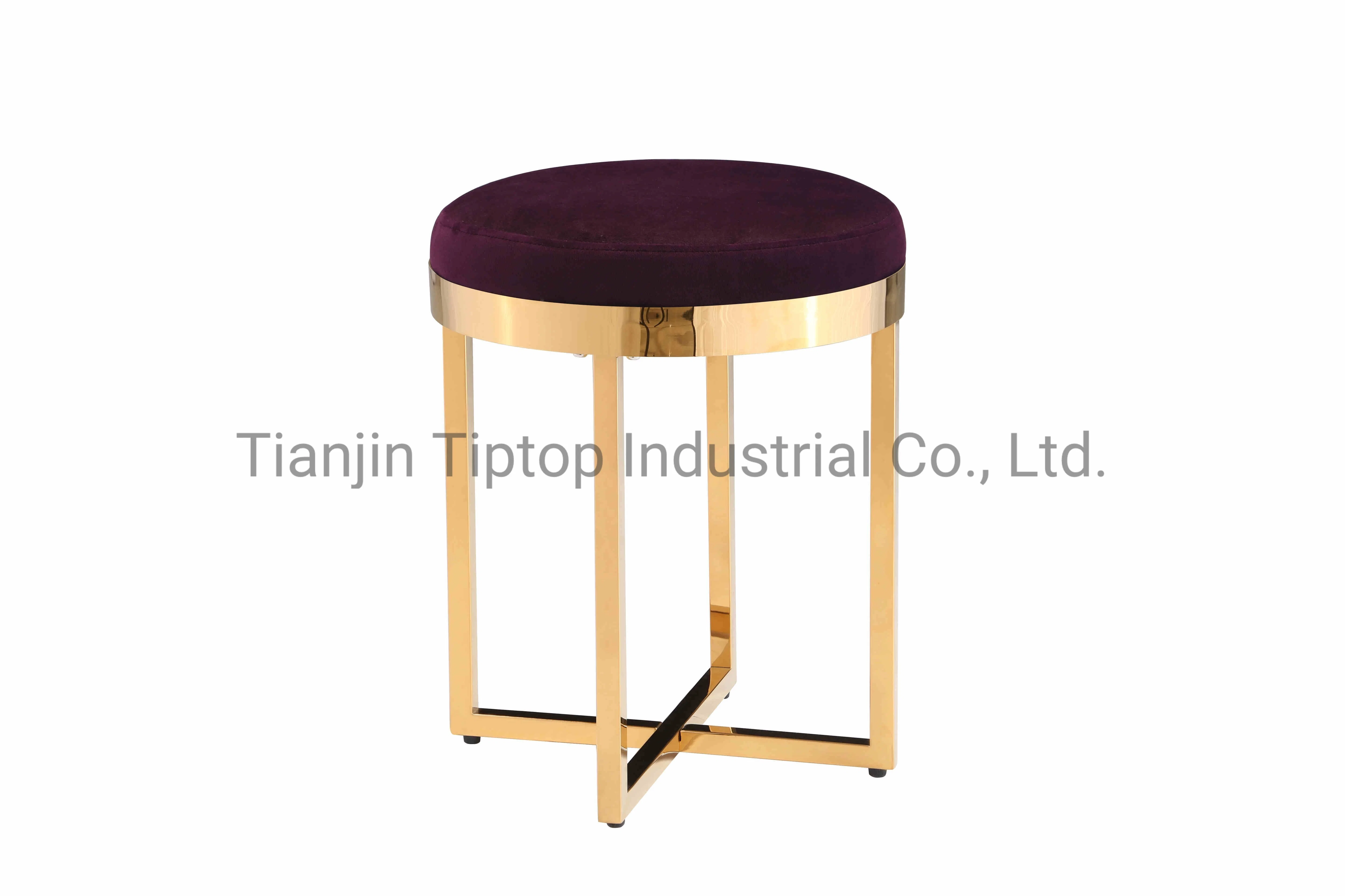 Ottoman Stainless Steel Ottoman Low Round Fabric Velvet Footstool Ottoman