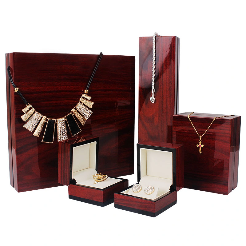 Luxury Wood Lacquer Finish Necklace Bracelet Earring Pendant Ring Jewelry Packaging Box Jewellery Gift Display Case