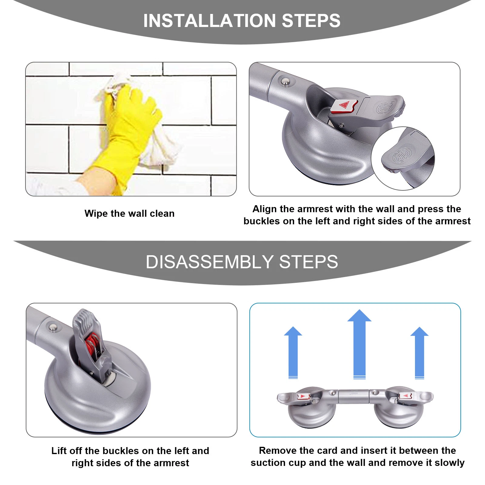 Heinsy Handicap Grab Bars for Bathtubs and Showers with Indicators, Suction Cup Shower Handle for Elderly, Balance Assist Safe