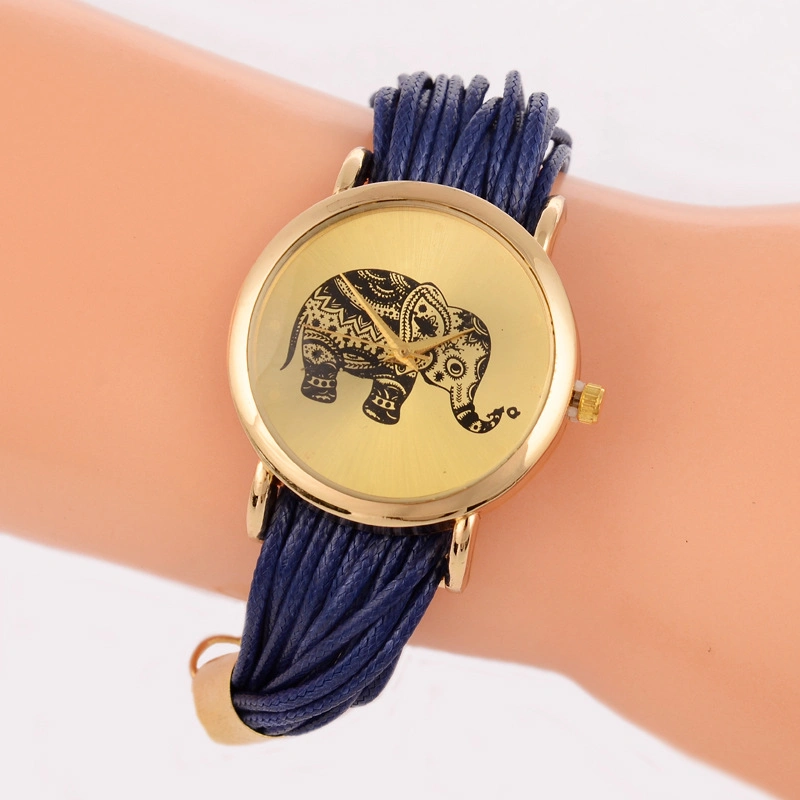 Vestido de mujer Elefante Reloj Pulsera de la banda de cuerda teje el patrón de cuarzo Relojes Reloj analógico de ESG13642