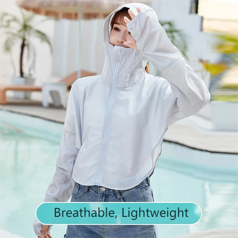 Sun UV Protection Shirts for Women Jacket Hooded Rash Guard with Face Mask Zip up Hoodie Swimsuit Cover UPS Skin Clothes