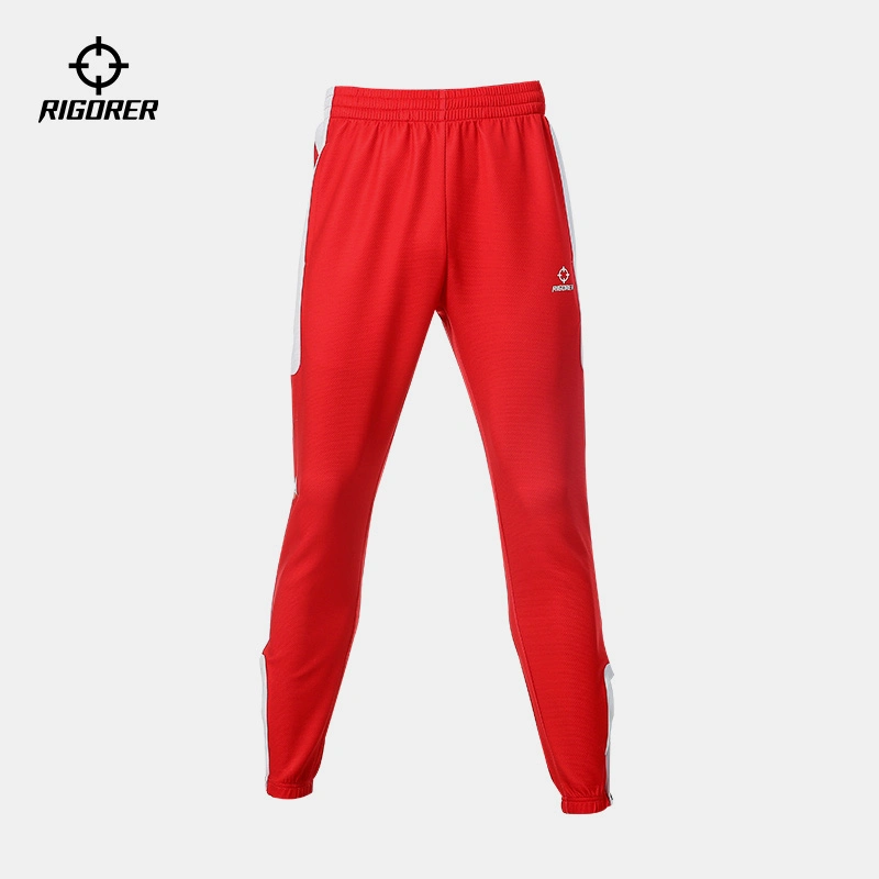 Red Rigorer Sports Pants Polyester Fabric Light Weight Elastic Quick Dry Traning Running Men